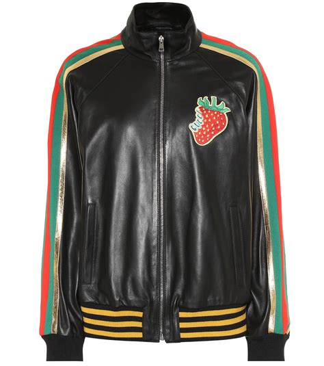 gucci leather bomber jacket with applique|Gucci bomber jacket men's.